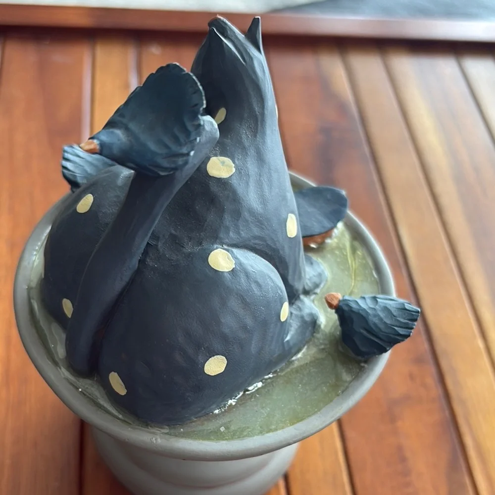 Vtg Williraye Studio WW1317 2000 Cat with Sailboat in Birdbath Folk Art Figurine
